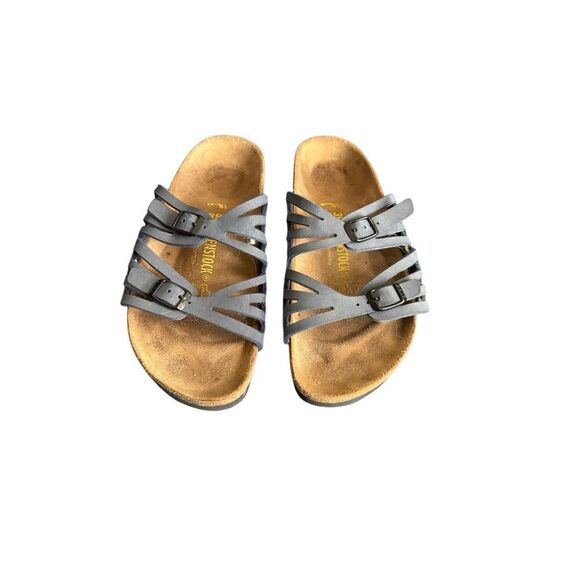 Birkenstock Shoes - Birkenstock Granada Womens Gray Soft Footbed Slip On Leather Sandals Size 8